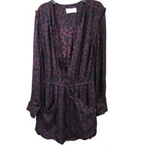 A.L.C. Silk Drapey Mini Dress Pockets Animal Print Leopard Tunic Long Sleeves S